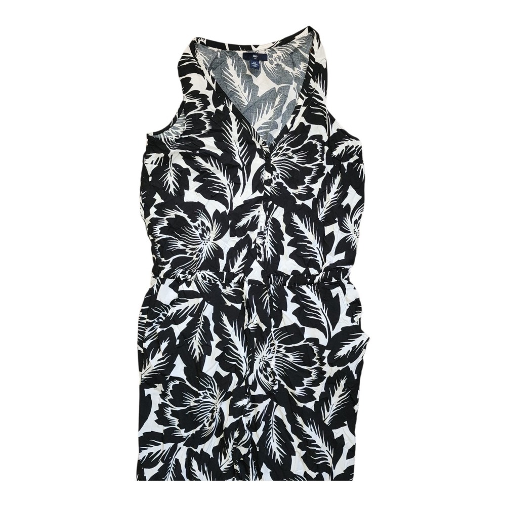 Gap Jumpsuit Womens Size S Small Black Floral Hawaiian Tropical Pockets Vacation - Picture 2 of 7